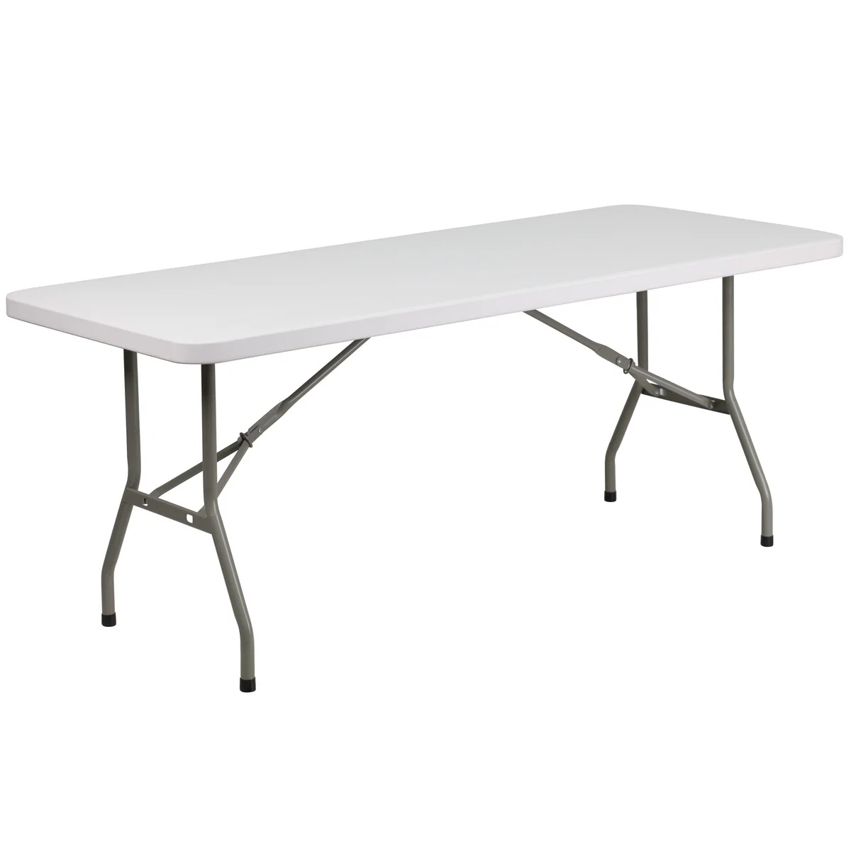 White rectangular folding tables ready for a celebration